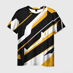 Футболка мужская Жёлто-белые широкие линии на чёрном фоне, цвет: 3D-принт