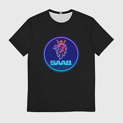 Футболка мужская Saab logo neon, цвет: 3D-принт