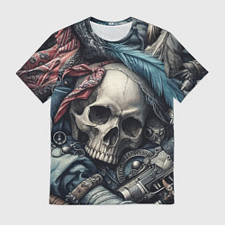 Футболка мужская Коллаж винтажный с черепом - нейроарт, цвет: 3D-принт