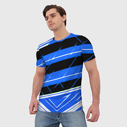 Футболка мужская Чёрно-белые полосы на синем фоне, цвет: 3D-принт — фото 2