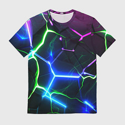 Мужская футболка Микс из разломленных плит и неоновое свечения