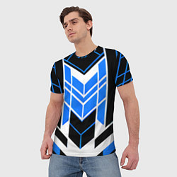 Футболка мужская Blue and black stripes on a white background, цвет: 3D-принт — фото 2