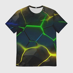 Мужская футболка Неоновые яркие зеленые плиты с желтым светом