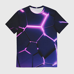 Мужская футболка Сине-фиолетовые неоновые плиты в разломе