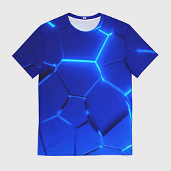 Мужская футболка Яркие синие неоновые плиты в разломе