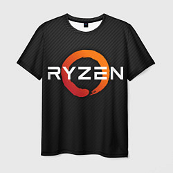 Футболка мужская AMD ryzen logo carbon black, цвет: 3D-принт