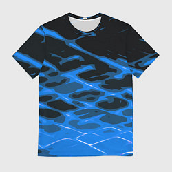 Футболка мужская Синие абстрактные полосы на чёрном фоне, цвет: 3D-принт