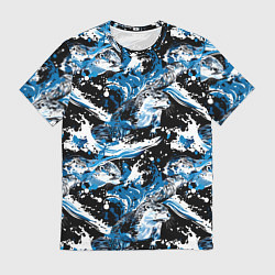 Мужская футболка Выдры в речке на волнах - паттерн