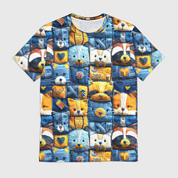 Мужская футболка Пэчворк с мордашками енотов