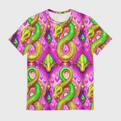 Мужская футболка Желто-зеленые змеи паттерн