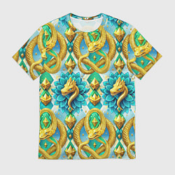 Мужская футболка Золотистые змеи и цветы