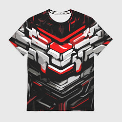 Футболка мужская Красно-белая агрессивная абстракция на чёрном фоне, цвет: 3D-принт