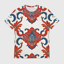 Футболка мужская Узор красно-синий на белом фоне, цвет: 3D-принт