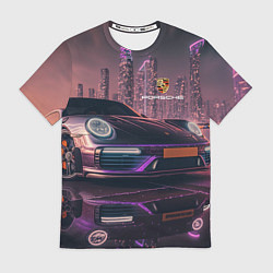 Футболка мужская Porshe neon city, цвет: 3D-принт
