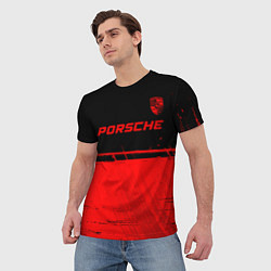 Футболка мужская Porsche - red gradient посередине, цвет: 3D-принт — фото 2