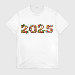 Футболка мужская Надпись новогодняя 2025 из пряников, цвет: 3D-принт