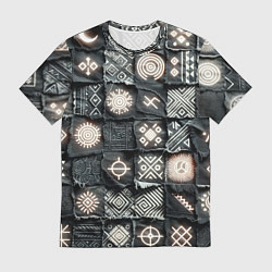 Мужская футболка Африканские знаки на пэчворк дениме