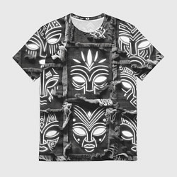 Мужская футболка Африканские маски на пэчворк дениме