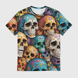 Мужская футболка Разноцветные черепа, паттерн