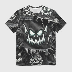 Мужская футболка Облик монстра на пэчворк джинсах