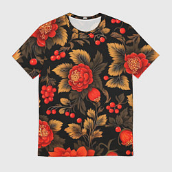 Мужская футболка Русская хохлома, цветы, паттерн