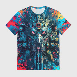 Футболка мужская Таинственная кибер физиономия - паттерн, цвет: 3D-принт