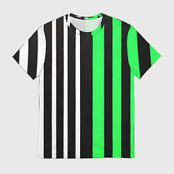 Мужская футболка Вертикальные полосы триколор зелёный