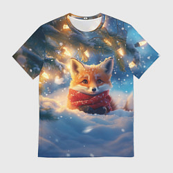 Футболка мужская Лисица под новогодней елкой, цвет: 3D-принт
