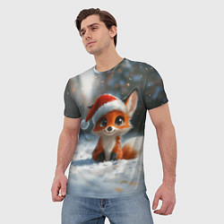 Футболка мужская Новогодняя милая лисичка, цвет: 3D-принт — фото 2