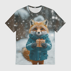 Футболка мужская Лисица держит подарок, цвет: 3D-принт
