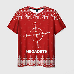 Футболка мужская Новогодний Megadeth с оленями, цвет: 3D-принт