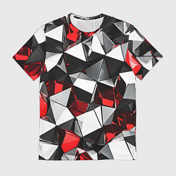 Мужская футболка Красно-белые рельефные треугольники на чёрном фоне
