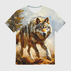 Футболка мужская Волк в осеннем лесу, цвет: 3D-принт
