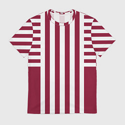 Футболка мужская Бело красный узор в полоску, цвет: 3D-принт