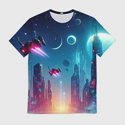Футболка мужская Neon metropolis in the future - ai art fantasy, цвет: 3D-принт