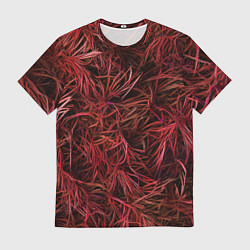 Мужская футболка Красная трава на чёрном фоне