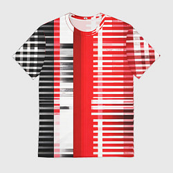 Футболка мужская Белые полосы на чёрно-красном фоне, цвет: 3D-принт