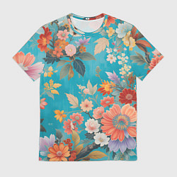 Мужская футболка Цветочки на голубом фоне