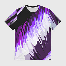 Футболка мужская Бело-фиолетовые острые полосы на чёрном фоне, цвет: 3D-принт