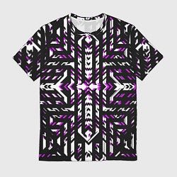 Мужская футболка Чёрно-фиолетовые диагональные полосы на белом фоне