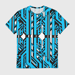 Мужская футболка Чёрно-синие техно полосы на белом фоне