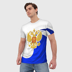 Футболка мужская Герб России - белый и синий, цвет: 3D-принт — фото 2