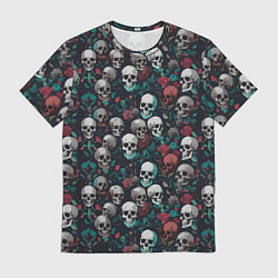 Мужская футболка Красные цветы и черепа