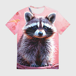 Футболка мужская Енот в розовом лесу, цвет: 3D-принт