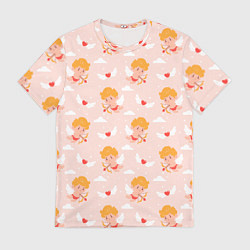 Мужская футболка Паттерн с милыми купидонами и крылатыми сердечками
