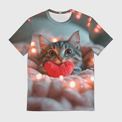 Футболка мужская Котик с сердечком, цвет: 3D-принт