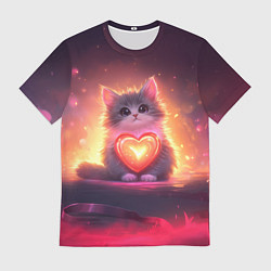 Футболка мужская Пушистый котик с сердечком, цвет: 3D-принт