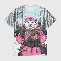 Футболка мужская Русский медведь в розовой куртке, цвет: 3D-принт