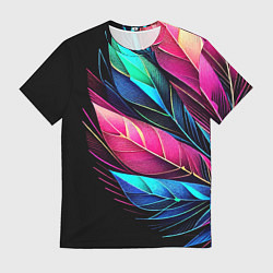 Футболка мужская Букет из цветных перьев - неон, цвет: 3D-принт