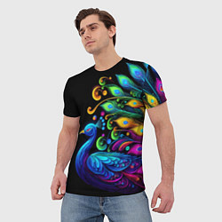 Футболка мужская Neon peacock - art, цвет: 3D-принт — фото 2